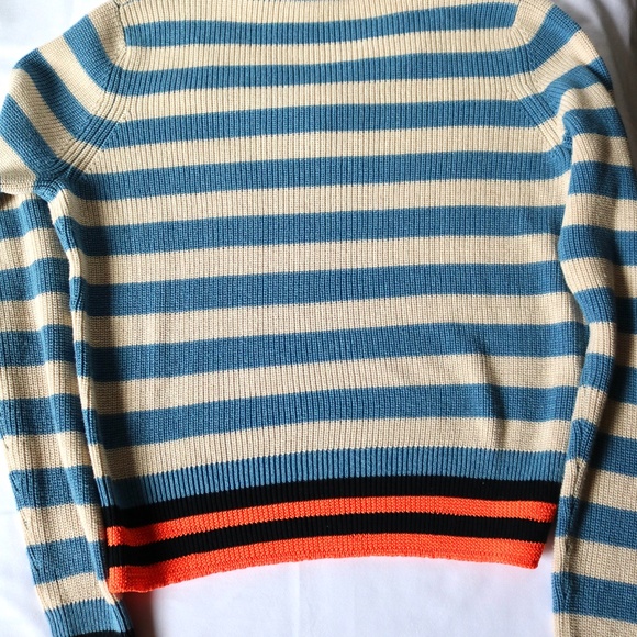 Cotton By Autumn Cashmere Sweater Women's Petite Small Stripes Blue Coral Black - Picture 6 of 10